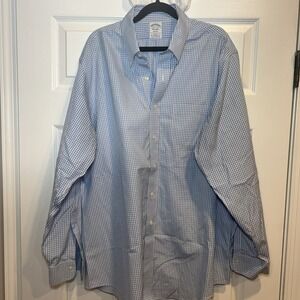 Brooks Brothers Mens Dress Shirt 17.5‎ - 35 Blue Mini Check Non Iron Regent Fit